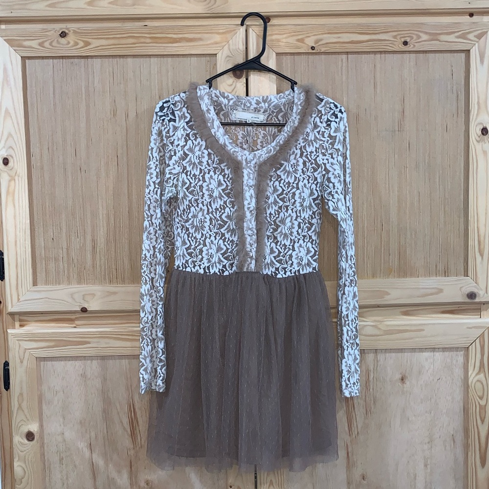 A’reve faux fur trimmed crochet lace tulle netting dress size S